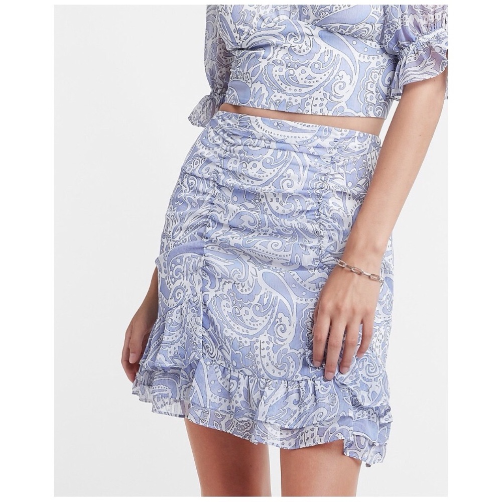 Express high waisted ruched ruffle mini skirt